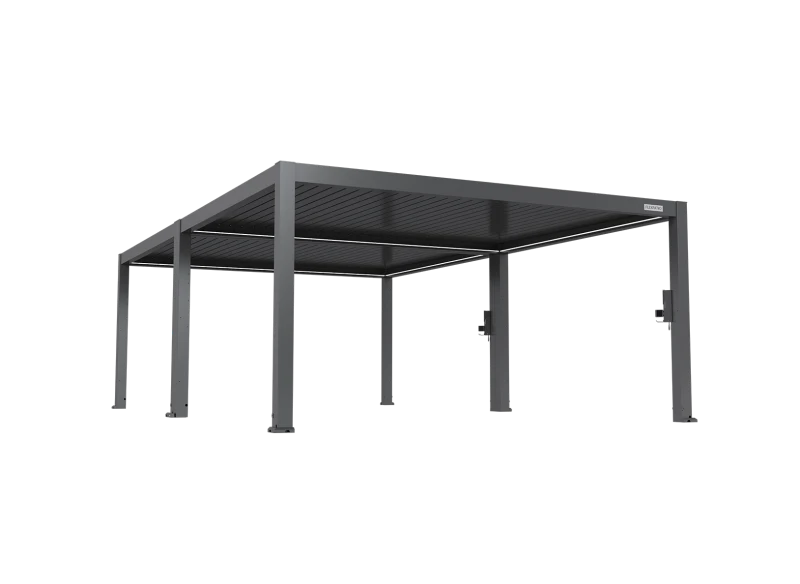 FlexPatio POWER+ PRO Gen 2 Motorized Pergola 16' x 26' Gray — 6063-T5 Aluminum Louvered Roof with LED and IP68 Outlets