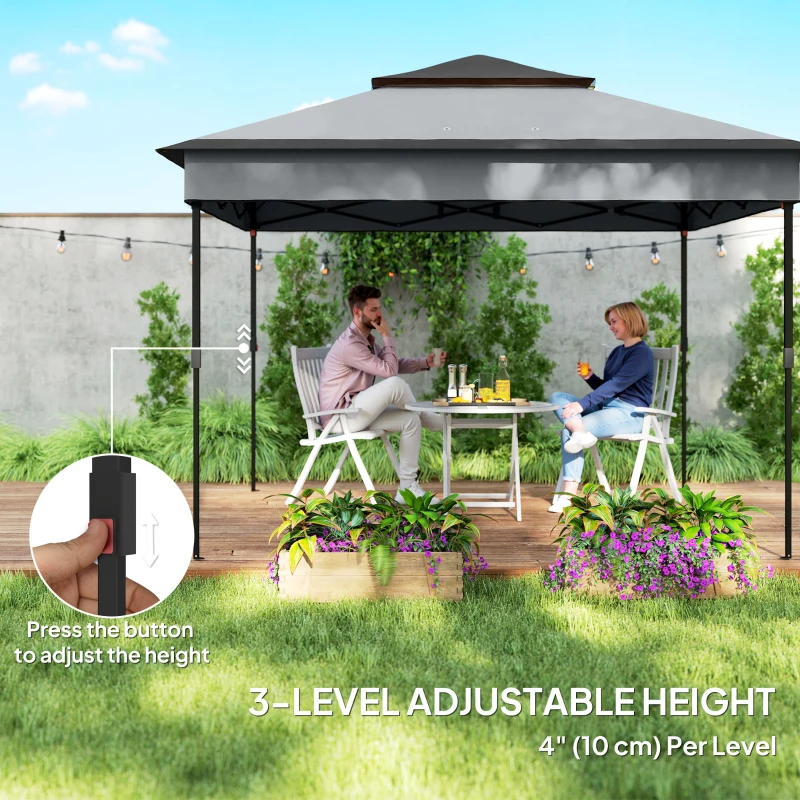 Outsunny 10.7 x 10.7ft Pop Up Gazebo, Adjustable Instant Sun Shelter with UV30+ Roof Cover, Removable Mesh Curtains, Dark Grey