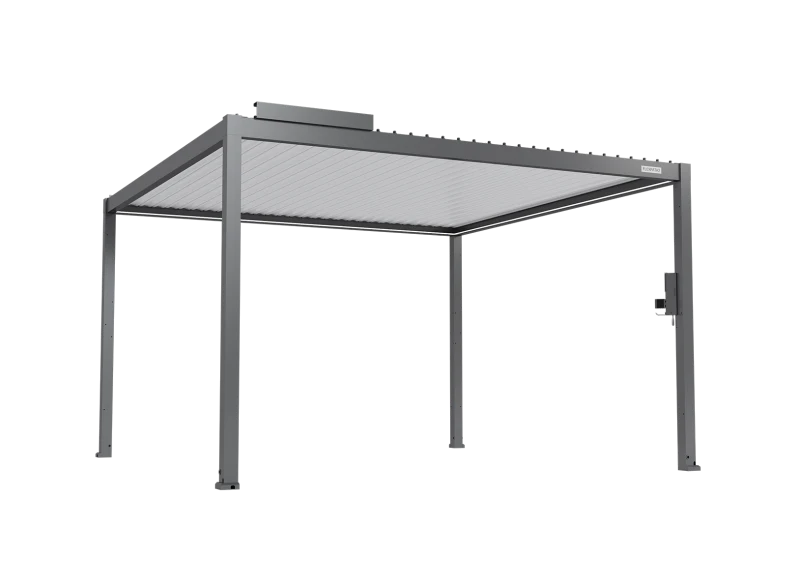 FlexPatio POWER+ Gen 2 Motorized Pergola, 13'L x 13'W Gray with White Louvers, 6063-T5 Aluminum, Motorized Louvers & LED Lighting
