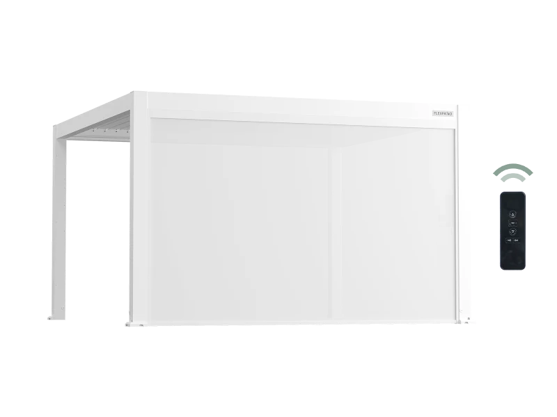 Flexpatio Motorized Roller Shades White - 13' Side Tough Mesh Weave Privacy Screen with Aluminum Track, 8% Openness, UV-Resistant Waterproof Fabric