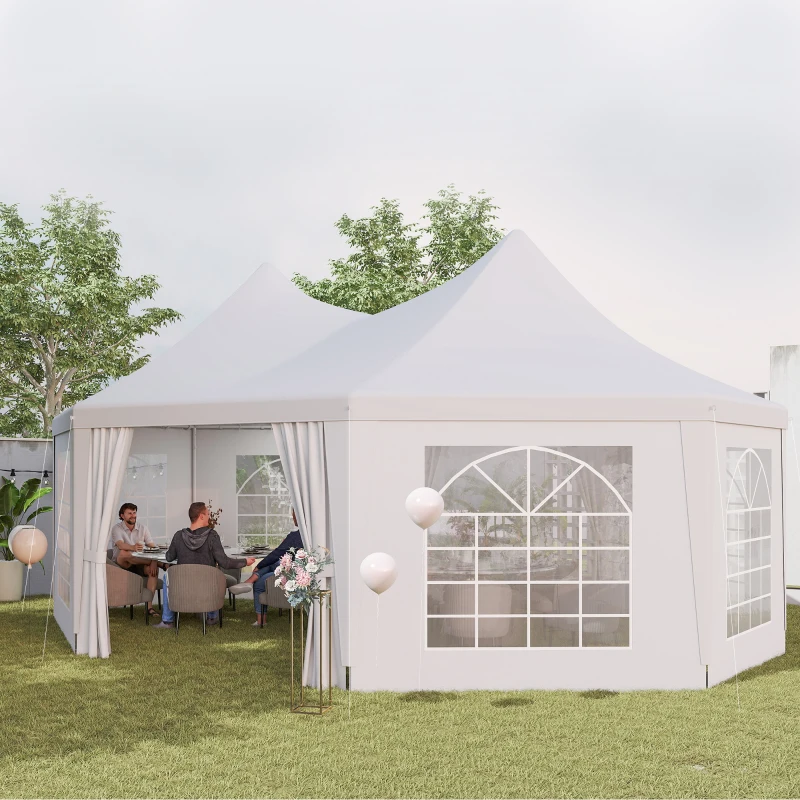 Outsunny 16' x 22' Wedding Event Party Tent High Peak Octagonal Outdoor Gazebo Canopy with Removable Walls White