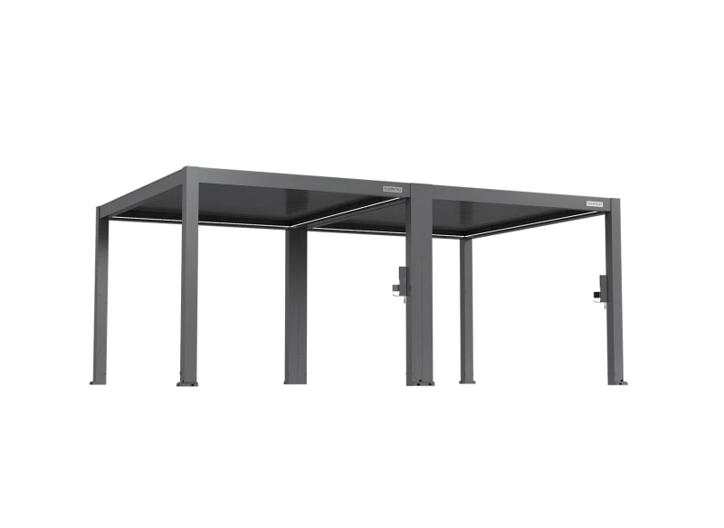 FlexPatio POWER+ PRO Gen 2 Motorized Pergola 13' x 26' Gray - 6063-T5 Aluminum Motorized Louvers LED IP68