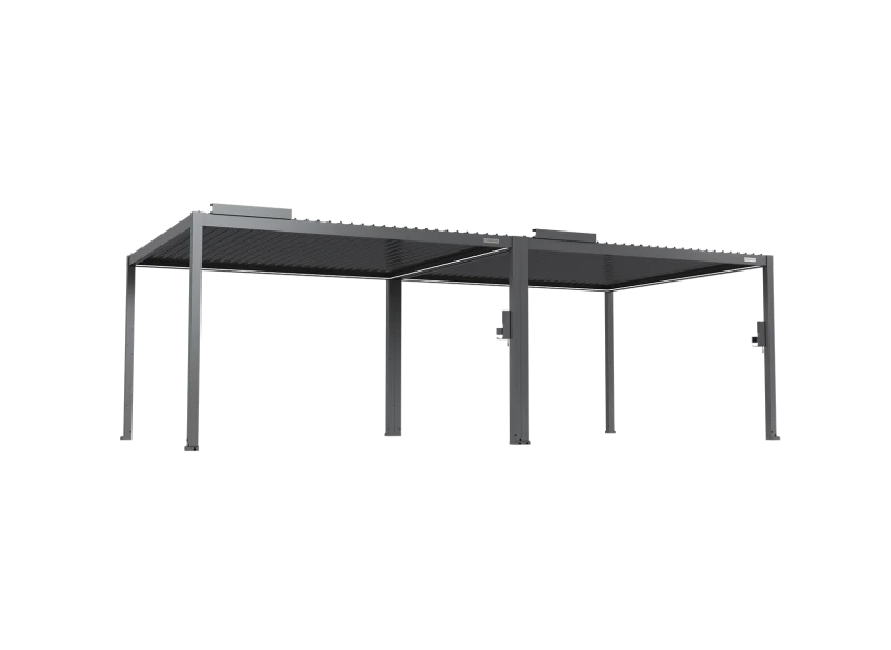 FlexPatio POWER+ Gen 2 Motorized Pergola, 13'L x 26'W Gray – 6063-T5 Aluminum, Motorized Louvers & LED Lighting
