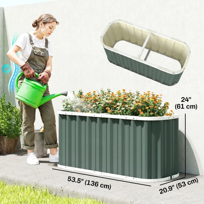 Outsunny Galvanized Raised Garden Bed, Deep Root Planter Box, Outdoor Garden Bed with Plant Labels, 4.5' x 2' x 2', Light Green