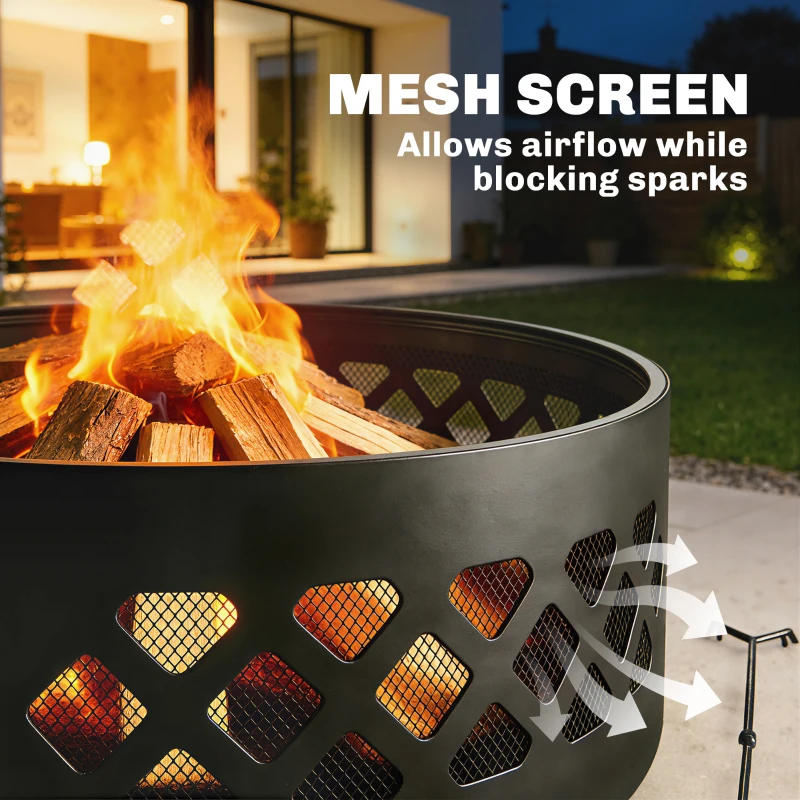 Outsunny 36" Outdoor Fire Pit, Portable Bottomless Fire Ring with Poker, Wood Burning Firepits, Black