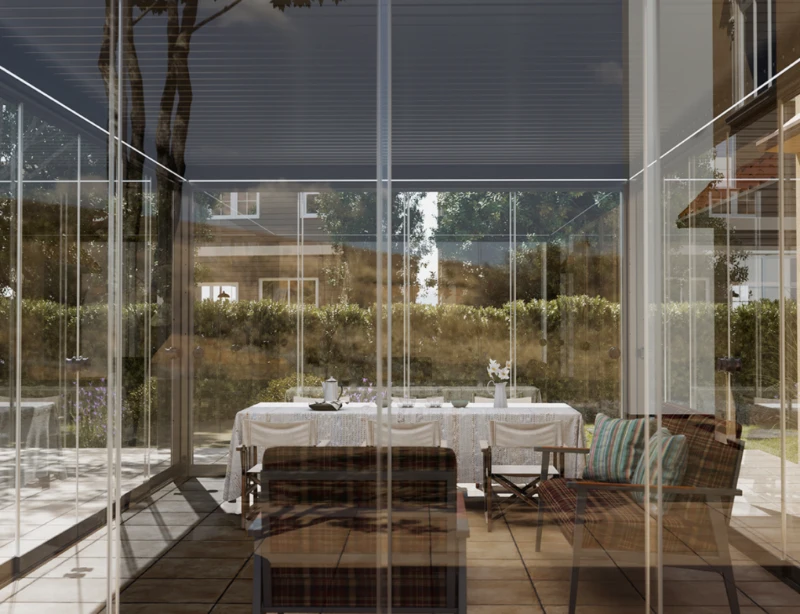Flexpatio Glass Doors for Gen 2 Perogla - 10mm Tempered Glass, 13' Side, Gray, 100% Aluminum Rail System