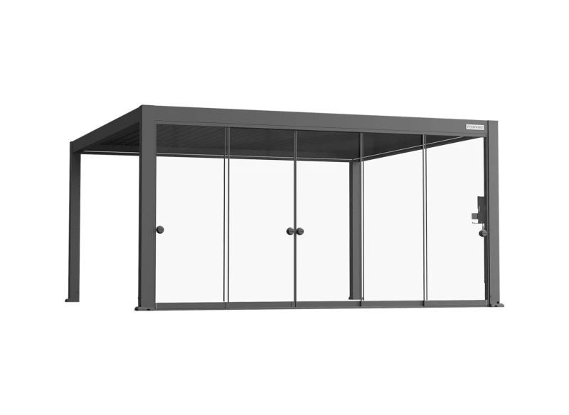 Flexpatio Glass Doors for Gen 2 Perogla - 10mm Tempered Glass, 16' Side, Gray, 100% Aluminum Rail System