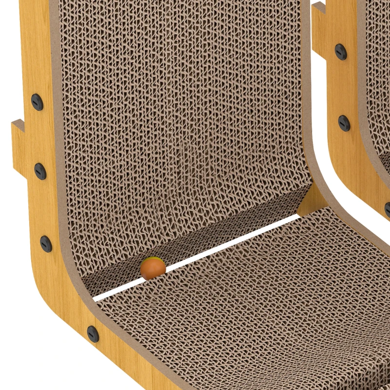PawHut 2PCS Cat Scratching Board L Shape Cat Scratcher Cat Scratching Pad with 3 Toy Balls, Catnip
