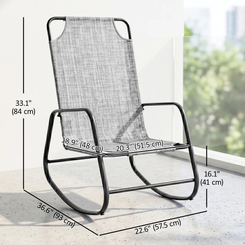 Outsunny Garden Rocking Chair, Outdoor Indoor Texteline Rocker for Patio, Balcony, Porch, Grey