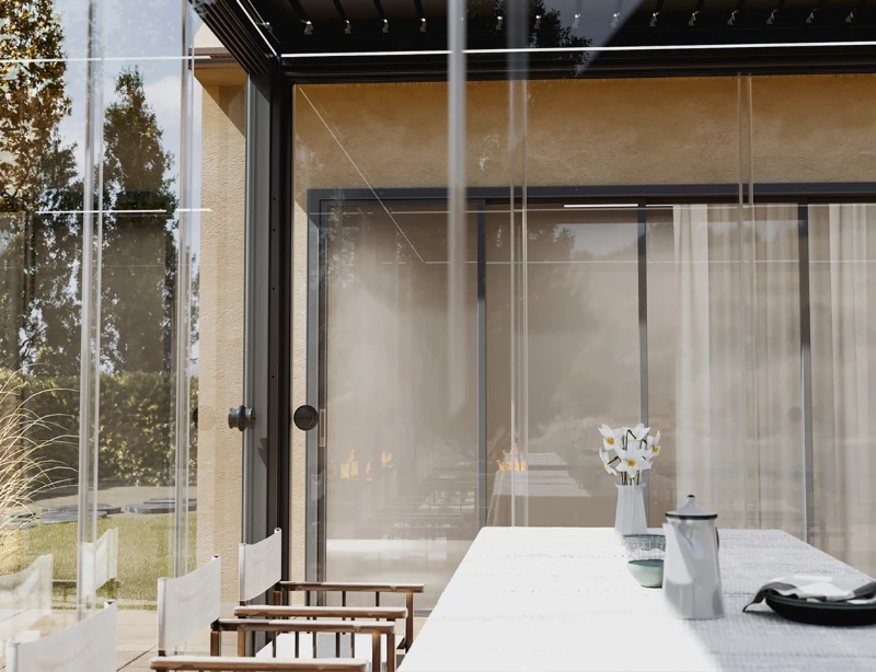 Flexpatio Glass Doors for Gen 2 Perogla - 10mm Tempered Glass Sliding Doors, 100% Aluminum Rail, 10' Side White