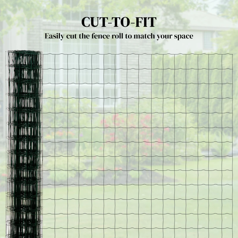 Outsunny Garden Fence Barrier, Welded Fence Roll, Includes Posts & Support Braces, Green Plastic-Coated Steel