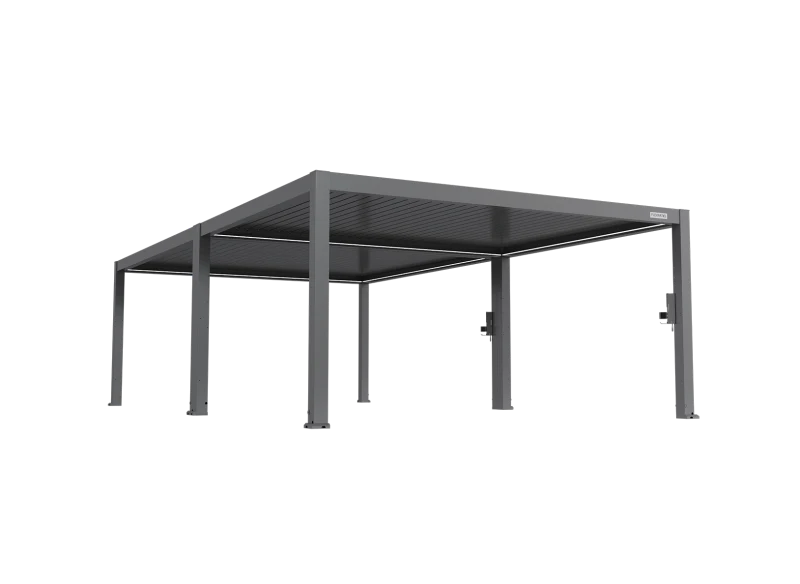 FlexPatio POWER+ PRO Gen 2 Motorized Pergola 16' x 29' Gray - 6063-T5 Aluminum, Motorized 120° Louvers, LED, IP68, 165 MPH/50 PSF