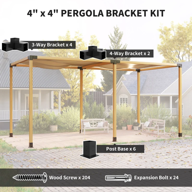 Outsunny 12PCS Pergola Kit, Pergola Brackets with 3-Way & 4-Way Corner Brackets for 4"x4" (Actual 3.6"x3.6") Lumber