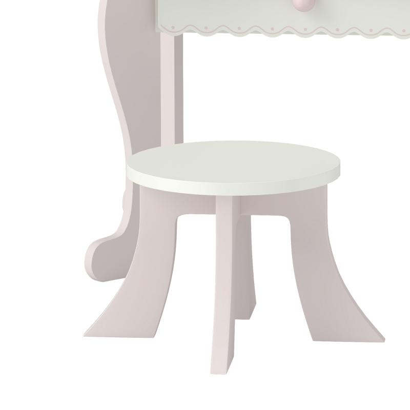Qaba Kids Vanity Set, Kids Makeup Vanity Table and Chair with Triple Mirrors, 5 Pcs Accessories and Drawer for Girls 3+, Pink
