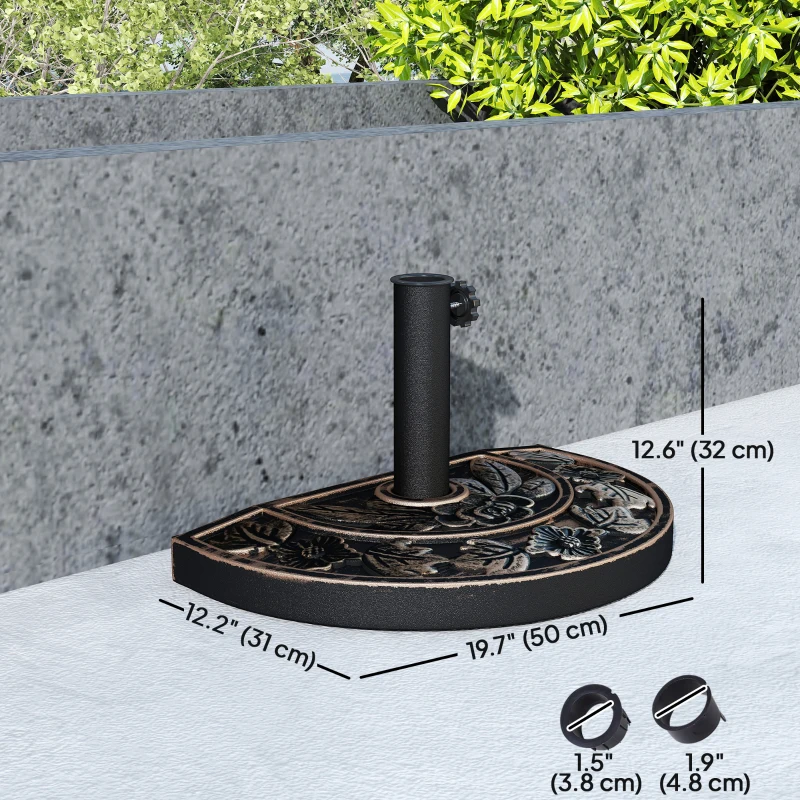 Outsunny 20 lbs Resin Half Round Patio Umbrella Base 20" Outdoor Decorative Parasol Stand Holder For Φ1.5", Φ1.9" Pole, Bronze