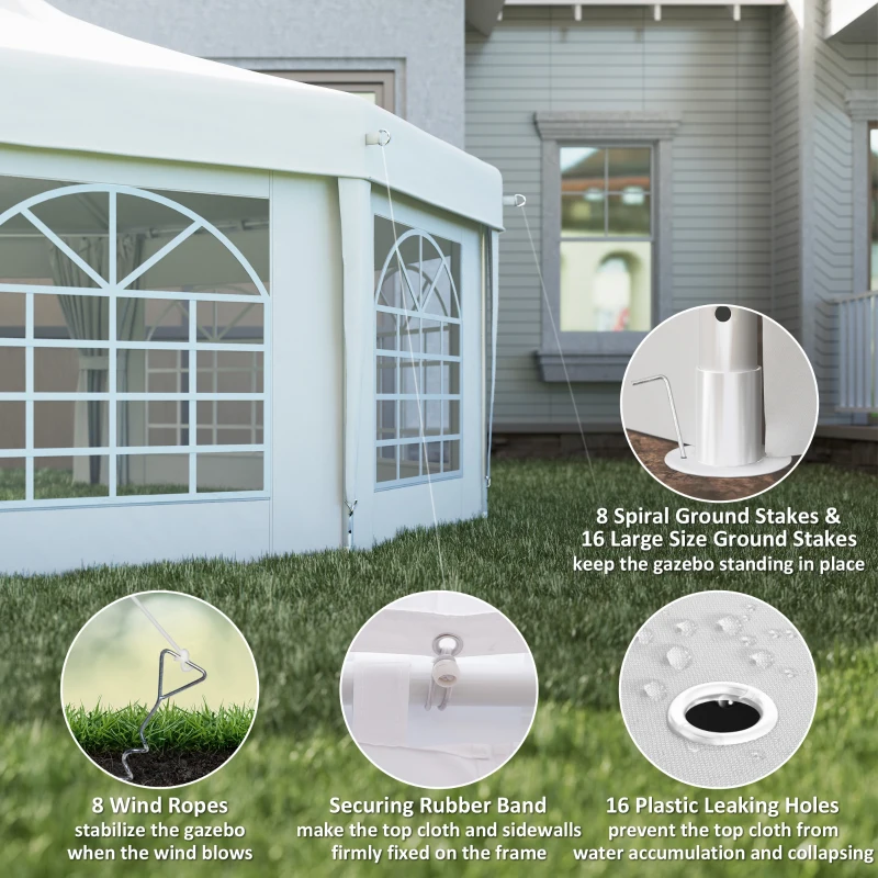 Outsunny 16' x 22' Wedding Event Party Tent High Peak Octagonal Outdoor Gazebo Canopy with Removable Walls White