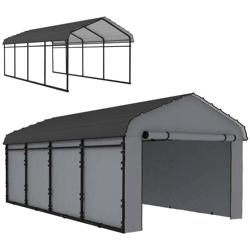 Outsunny 12' x 20' Metal Carport, Heavy Duty Garage Car Shelter with Galvanized Metal Roof and Removable Sidewalls, Light Grey
