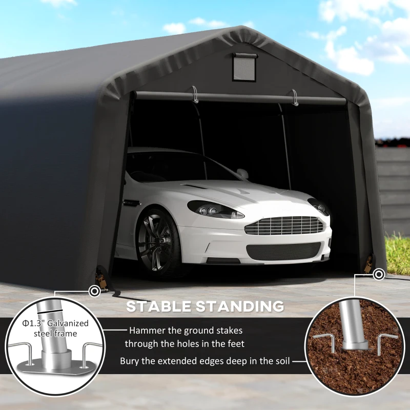 Outsunny Carport 12' x 20' Portable Garage, Heavy Duty Car Port Canopy with Ventilation Windows and Large Roll-up Door, Black