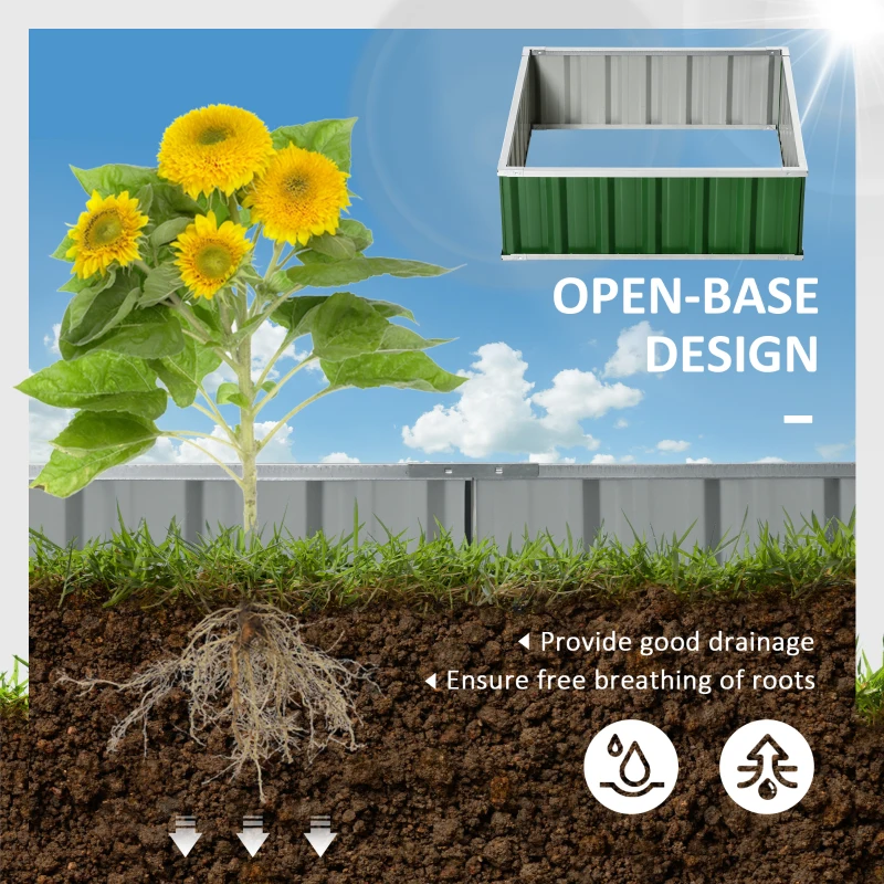Outsunny 3' x 3' x 1' Raised Garden Bed, Galvanized Metal Planter Box for Vegetables Flowers Herbs, Green