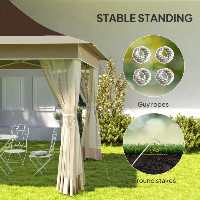 Outsunny 12 x 12 ft. Canopy Tent with Mesh Netting, UPF50+ Pop Up Tent with Carry Bag for Garden, Patio, Brown