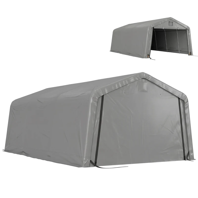 Outsunny 12' x 20' Portable Garage, Heavy Duty Carport Canopy with Ventilation Windows and Large Roll-up Door, Light Grey