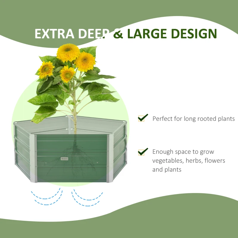 Outsunny 40'' Hexagon Raised Garden Bed, Outdoor Metal Planter Box with Gloves, for Backyard, Patio to Grow Vegetables, Herbs, and Flowers, Green