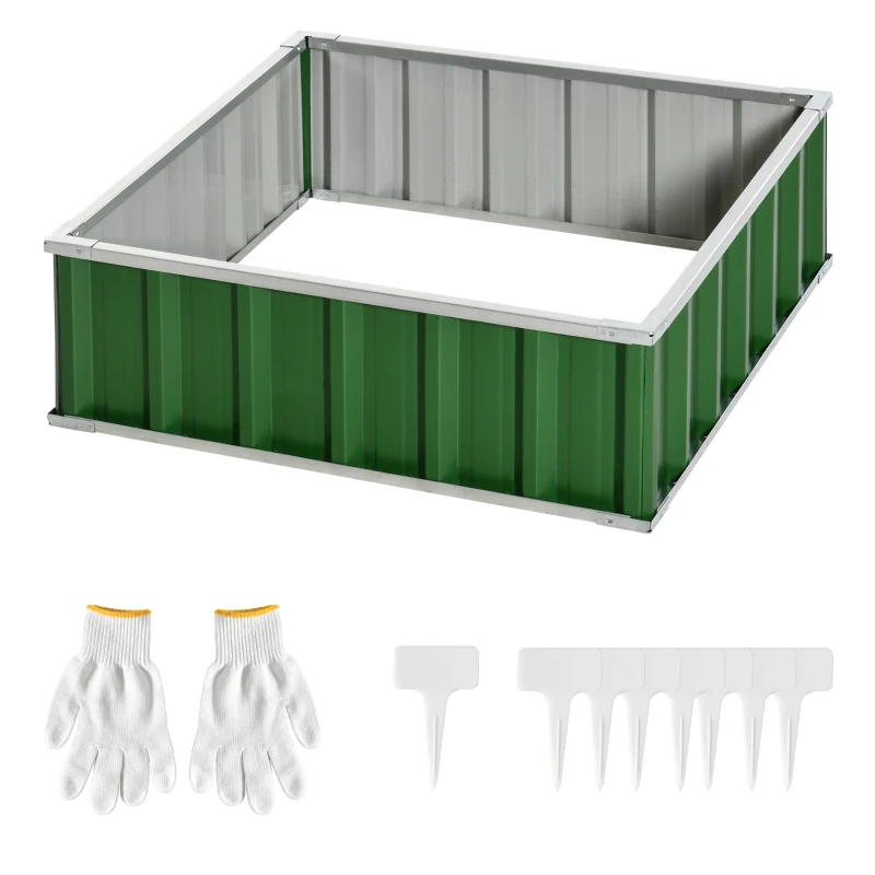 Outsunny 3' x 3' x 1' Raised Garden Bed, Galvanized Metal Planter Box for Vegetables Flowers Herbs, Green