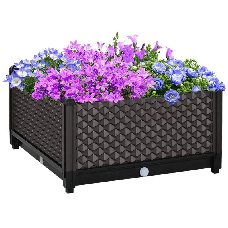 Outsunny Plastic Garden Raised Bed, Elevated Planter Box, Flower Vegetables Planting Container with Self-Watering Design and Drainage Holes