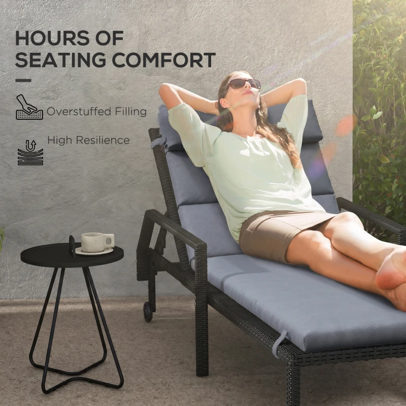 Outsunny Patio Chaise Lounge Chair Cushion Replacement Sun Lounger Pads with Headrest and Ties, Dark Grey