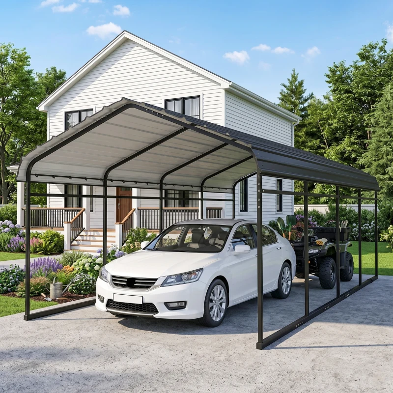 Outsunny 12' x 20' Metal Carport, Heavy Duty Garage Car Shelter with Galvanized Metal Roof and Removable Sidewalls, Light Grey
