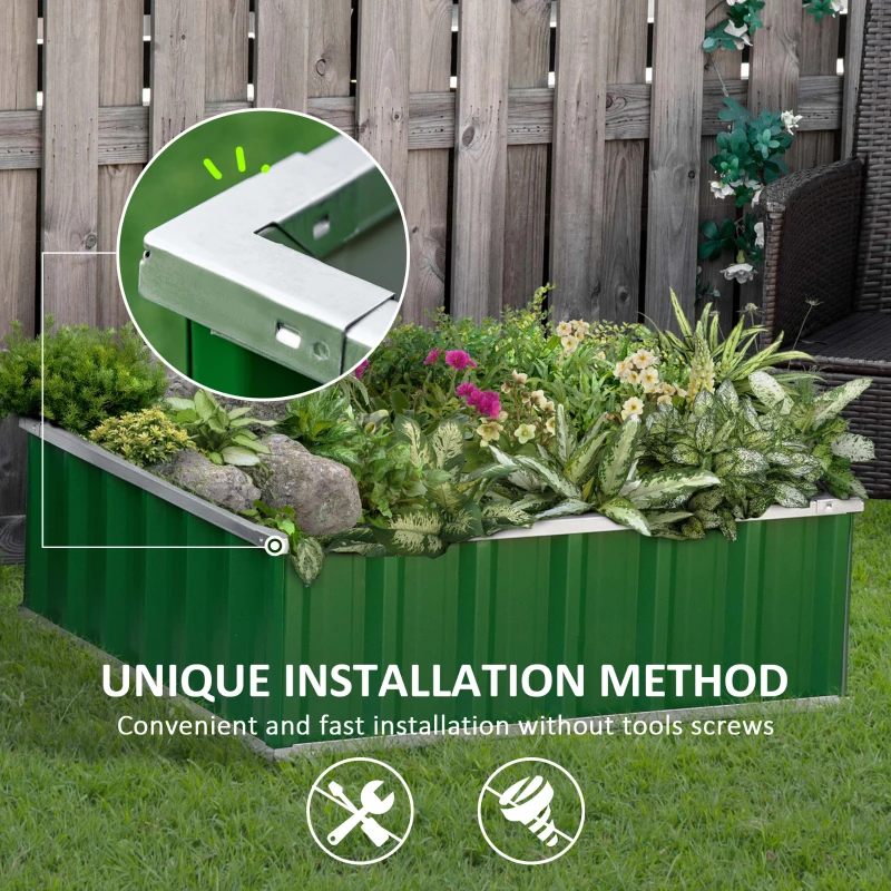 Outsunny 3' x 3' x 1' Raised Garden Bed, Galvanized Metal Planter Box for Vegetables Flowers Herbs, Green