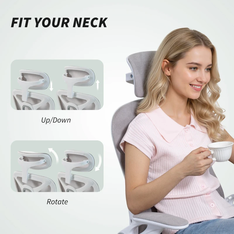 HOMCOM Ergonomic Office Chair, Swivel Desk Chair with Adjustable Lumbar Support, Headrest and Height, Flip-up Armrests, Grey