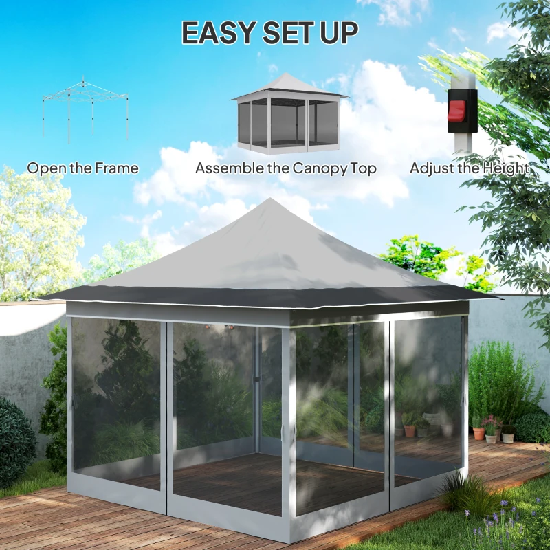 Outsunny 12 x 12 ft. Canopy Tent with Mesh Netting, UPF50+ Pop Up Tent with Carry Bag for Garden, Patio, Light Gray