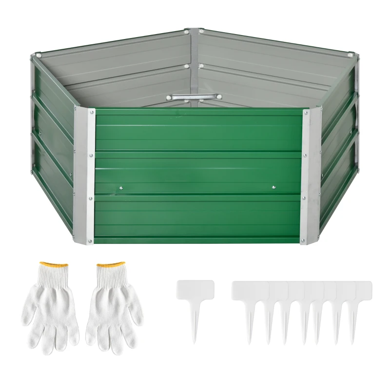 Outsunny 40'' Hexagon Raised Garden Bed, Outdoor Metal Planter Box with Gloves, for Backyard, Patio to Grow Vegetables, Herbs, and Flowers, Green