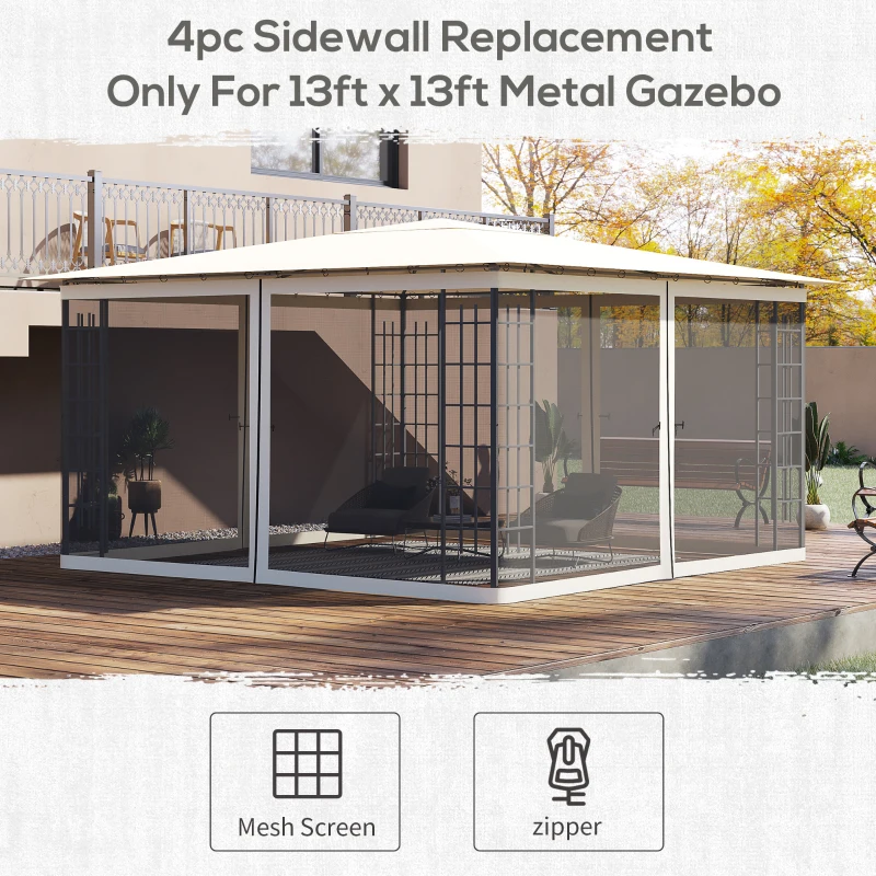 Outsunny Replacement Mosquito Netting for Gazebo 13' x 13' Black Screen Walls for Canopy with Zippers for Parties and Outdoor Activities, Cream White