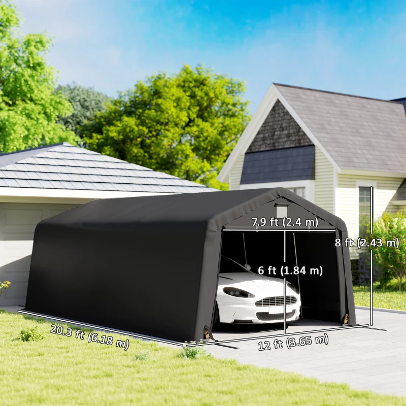 Outsunny 12' x 20' Portable Garage, Heavy Duty Carport Canopy with Ventilation Windows and Large Roll-up Door, Black