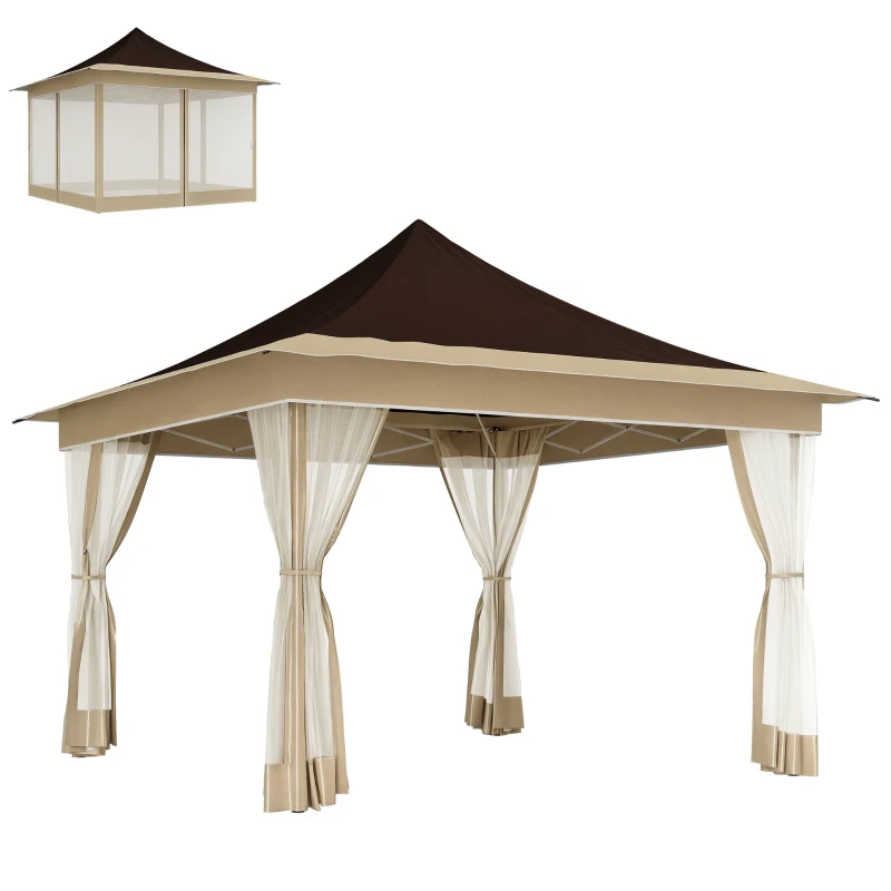 Outsunny 12 x 12 ft. Canopy Tent with Mesh Netting, UPF50+ Pop Up Tent with Carry Bag for Garden, Patio, Brown
