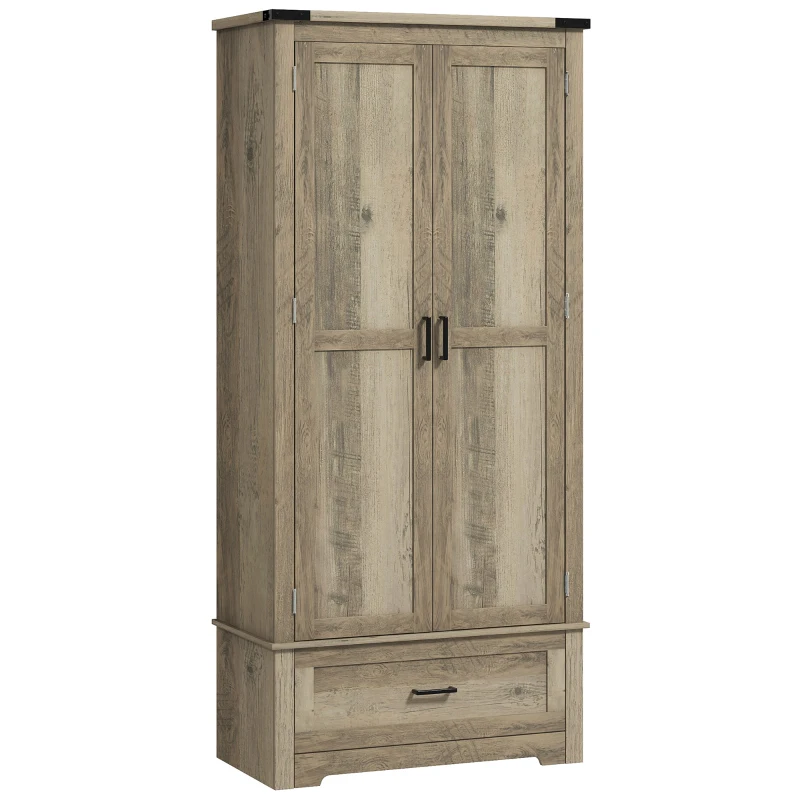 HOMCOM 69" Tall Farmhouse Kitchen Pantry Cabinet with 2 Doors, Drawer and Adjustable Shelves, Grey