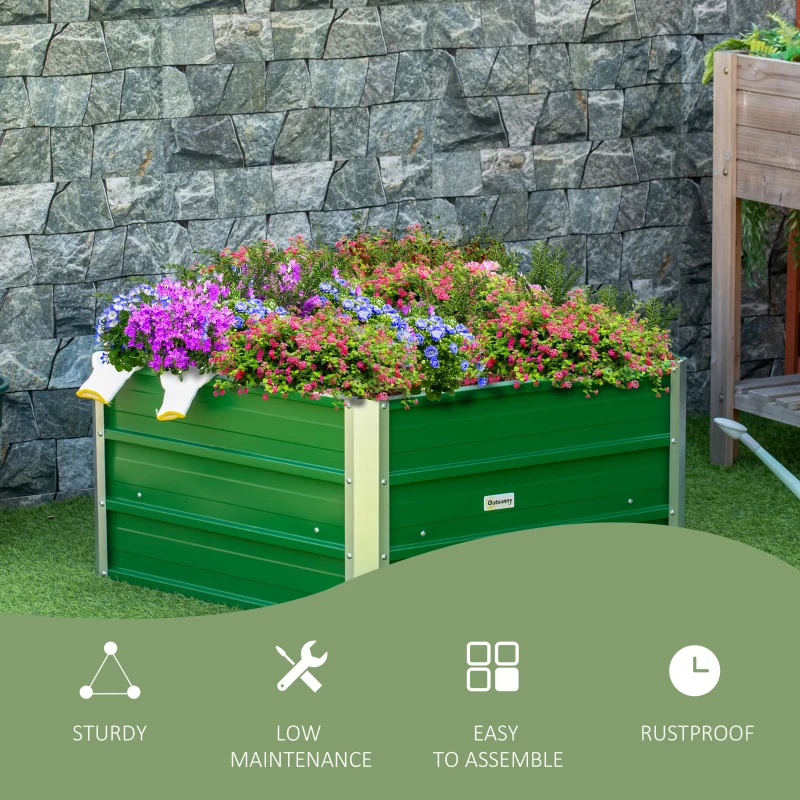 Outsunny 40'' Hexagon Raised Garden Bed, Outdoor Metal Planter Box with Gloves, for Backyard, Patio to Grow Vegetables, Herbs, and Flowers, Green