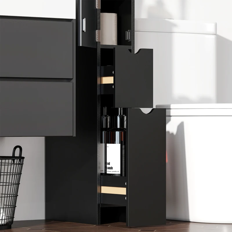 HOMCOM Tall Bathroom Storage Cabinet, Narrow Bathroom Cabinet with Drawers and Open Shelves for Small Spaces, Black