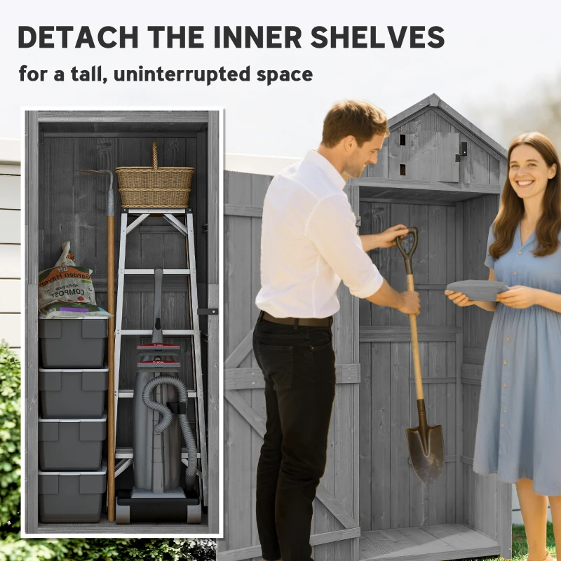 Outsunny 30" x 21" x 71" Garden Storage Shed, Sheds & Outdoor Storage Outdoor Workshop Yard Tool Utility Storage House Water-resistant All-weather Cover Spire Roof with 3 Tiers Shelves Grey