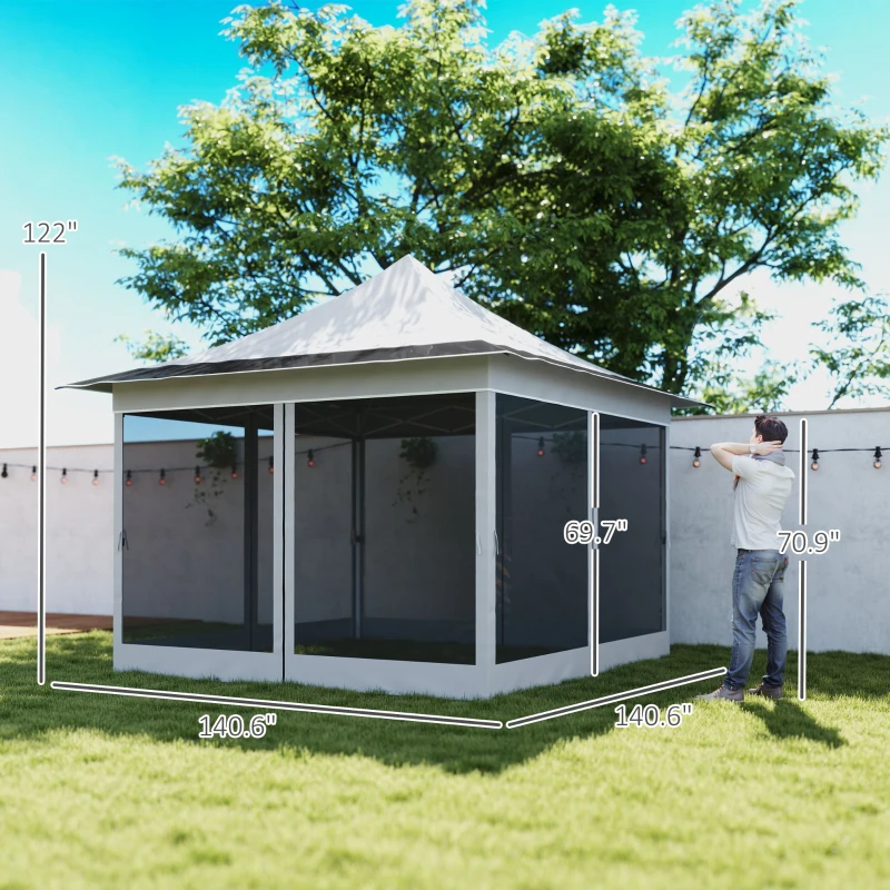Outsunny 12 x 12 ft. Canopy Tent with Mesh Netting, UPF50+ Pop Up Tent with Carry Bag for Garden, Patio, Light Gray