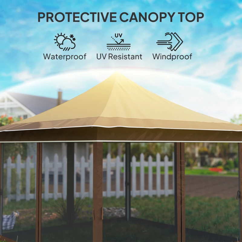 Outsunny 12 x 12 ft. Canopy Tent with Mesh Netting, UPF50+ Pop Up Tent with Carry Bag for Garden, Patio, Beige