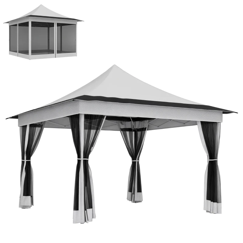 Outsunny 12 x 12 ft. Canopy Tent with Mesh Netting, UPF50+ Pop Up Tent with Carry Bag for Garden, Patio, Light Gray
