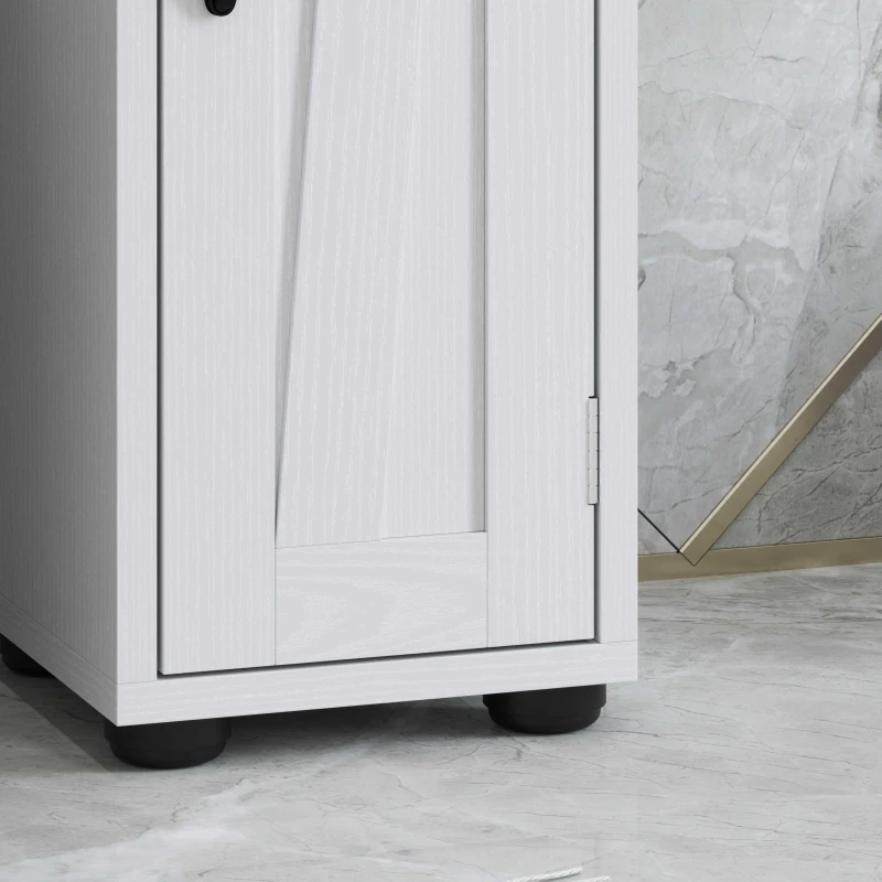 HOMCOM Narrow Bathroom Cabinet, Tall Bathroom Storage Cabinet with Barn Doors, Drawer and Adjustable Shelves, White Wood Grain