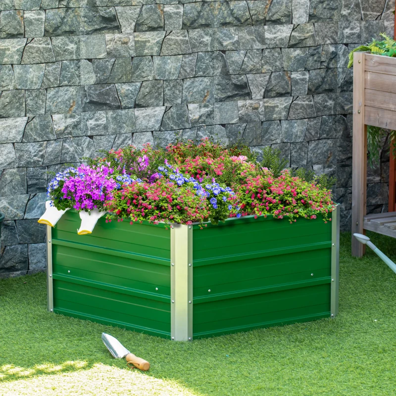 Outsunny 40'' Hexagon Raised Garden Bed, Outdoor Metal Planter Box with Gloves, for Backyard, Patio to Grow Vegetables, Herbs, and Flowers, Green
