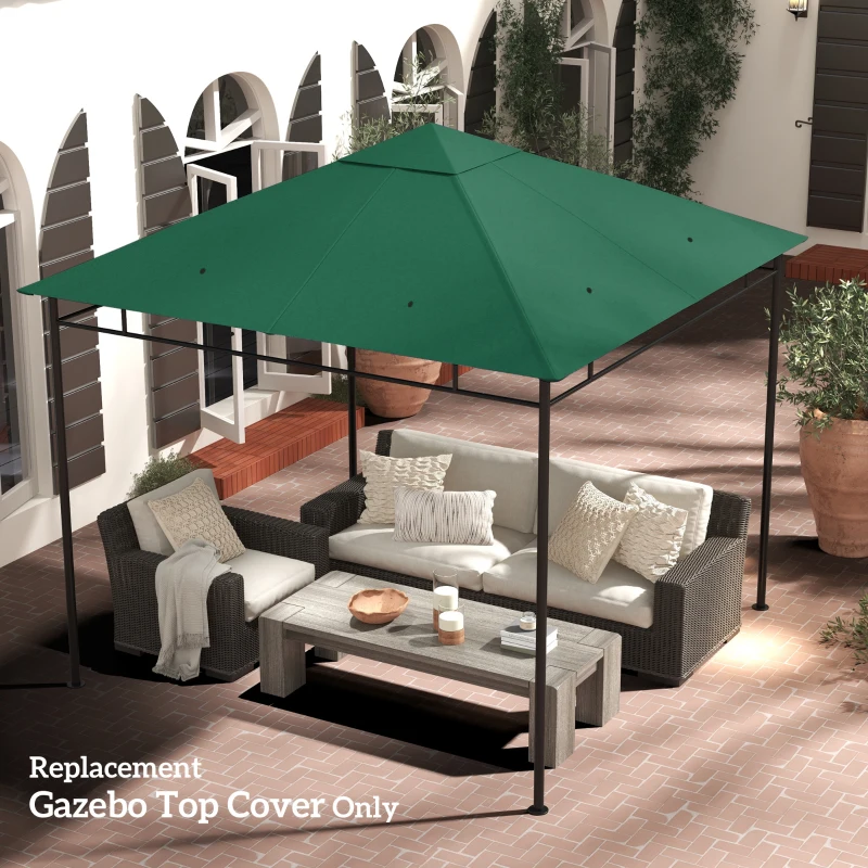 Outsunny 10' x 10' Square Gazebo Canopy Replacement UV Protected Top Cover Sun Shade Green