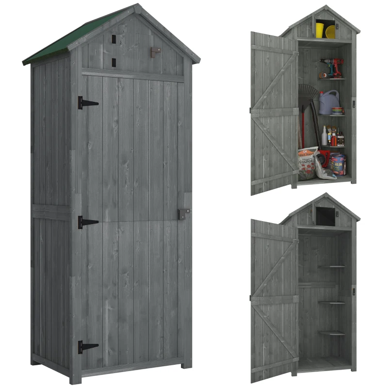 Outsunny 30" x 21" x 71" Garden Storage Shed, Sheds & Outdoor Storage Outdoor Workshop Yard Tool Utility Storage House Water-resistant All-weather Cover Spire Roof with 3 Tiers Shelves Grey