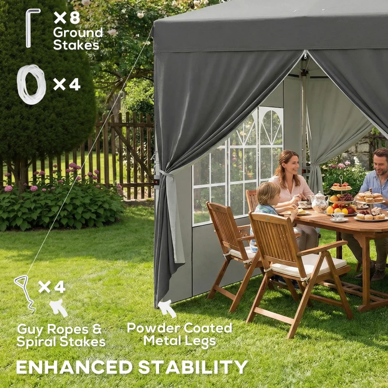 Outsunny 8.2 x 8.2 ft Pop Up Canopy Tent with 4 Sidewalls, UPF 50+ Outdoor Instant Canopy with Carry Bag, Dark Grey