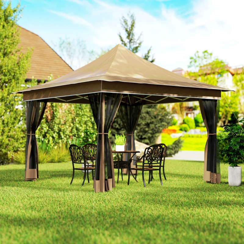 Outsunny 12 x 12 ft. Canopy Tent with Mesh Netting, UPF50+ Pop Up Tent with Carry Bag for Garden, Patio, Beige